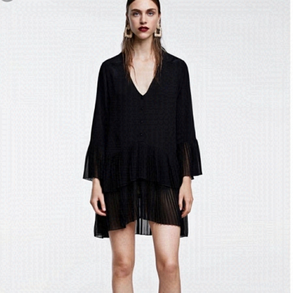 Zara-chiffon Pleated High Low Dress